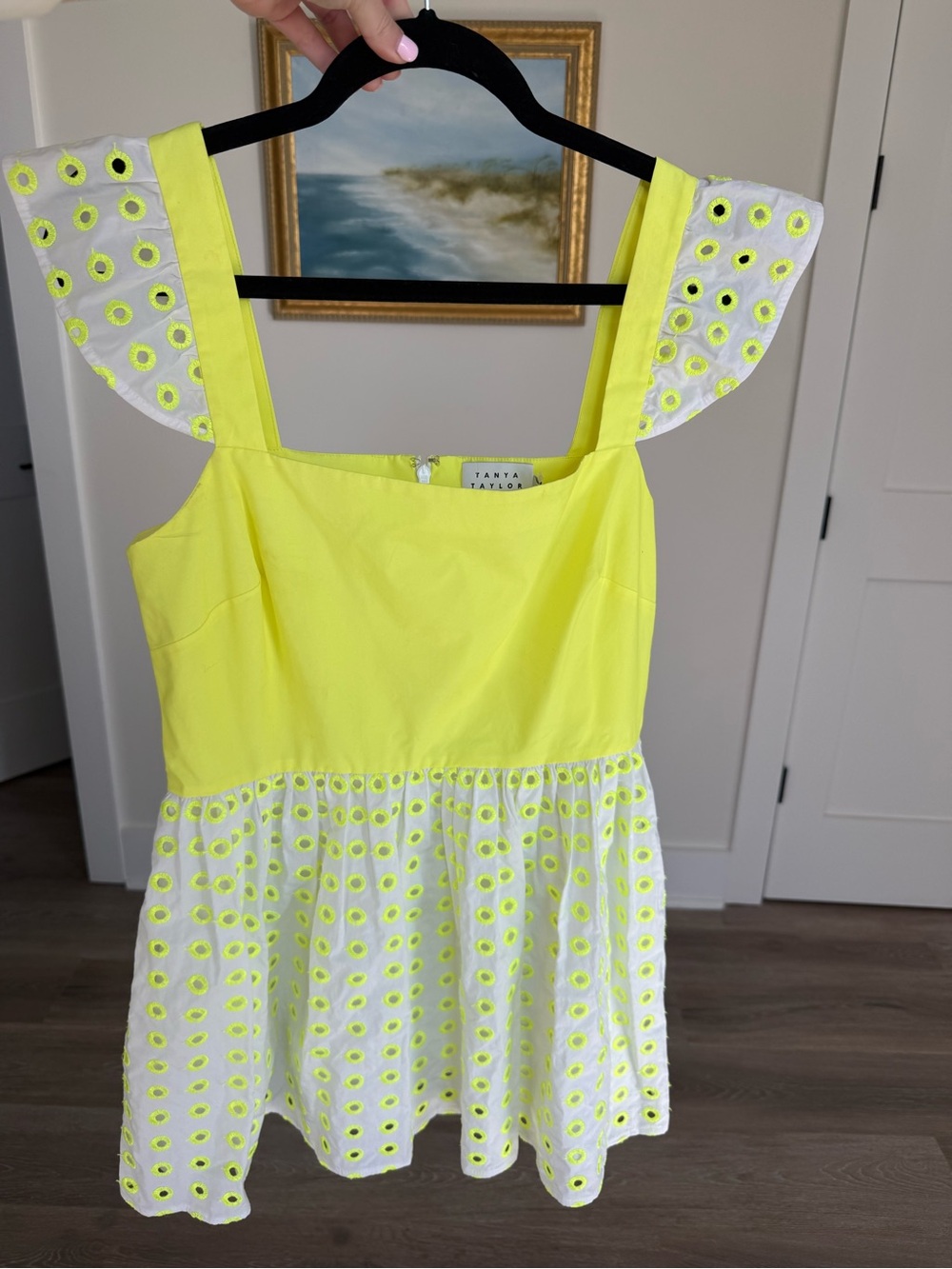 Tanya Taylor Neon Yellow Dress eyelet with holes